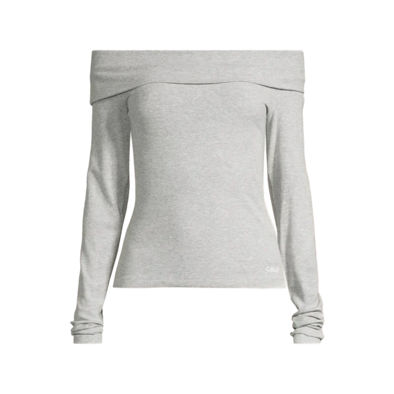 Off Shoulder Rib Long Sleeve