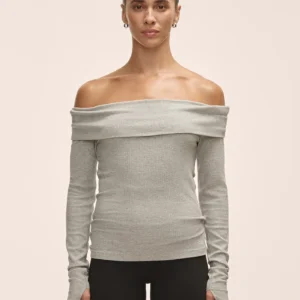 Off Shoulder Rib Long Sleeve