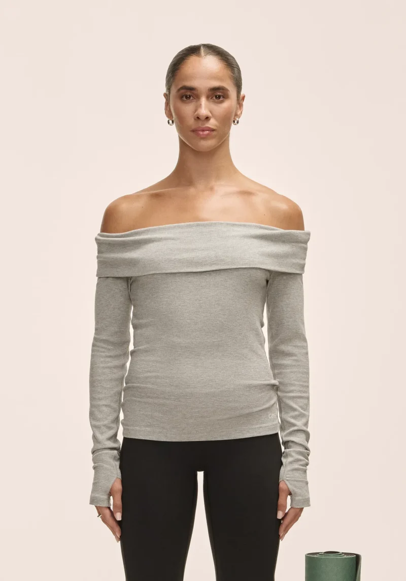 Off Shoulder Rib Long Sleeve