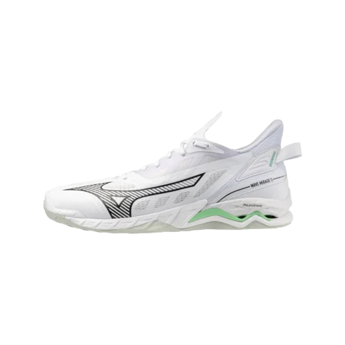 Mizuno wave mirage 5 handball amp unihockey white black frozen emerald 1