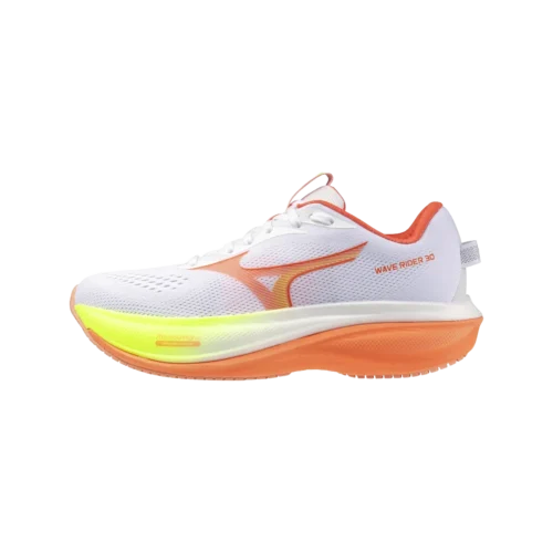Mizuno wave rider 30 road running neutral white flamingo coral lime pulp 1