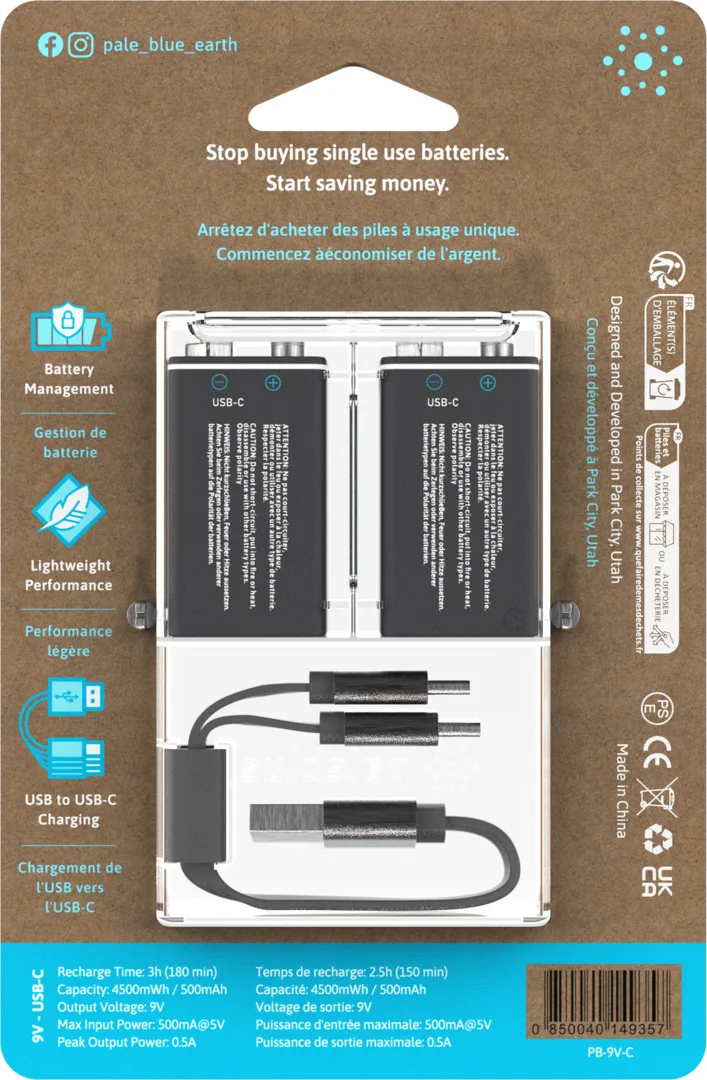 Battery 9V USB-C2pcs