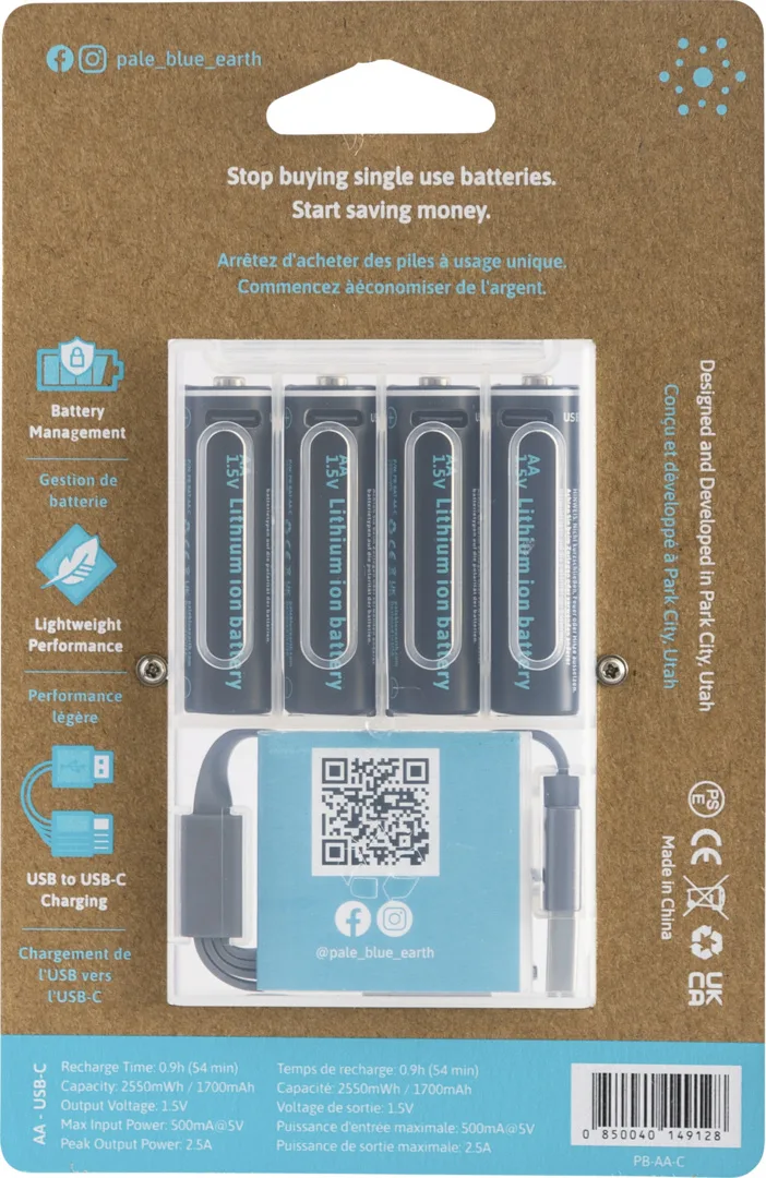Pale Blue Battery AA USB-C 4pcs