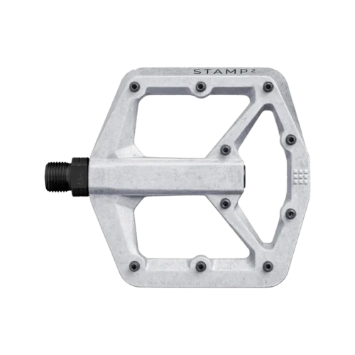 Crankbrothers pedal stamp 2 small raw silber alu hellorange