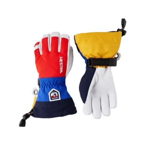 Hestra army leather heli ski jr 5 finger red multi